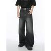 | Black and gray retro old polished white washed pattern straight wide leg loose jeans casual