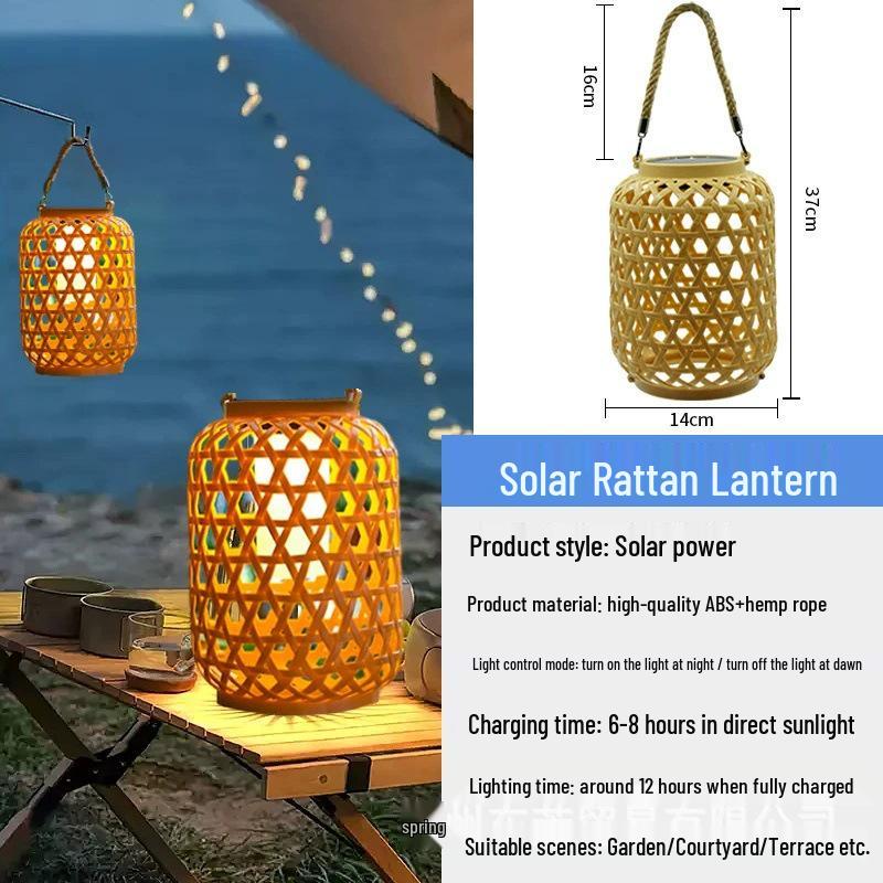 Solar-Powered Chinese-Style Bamboo Lantern for Villa, Garden, or Balcony Decor LED Bulb