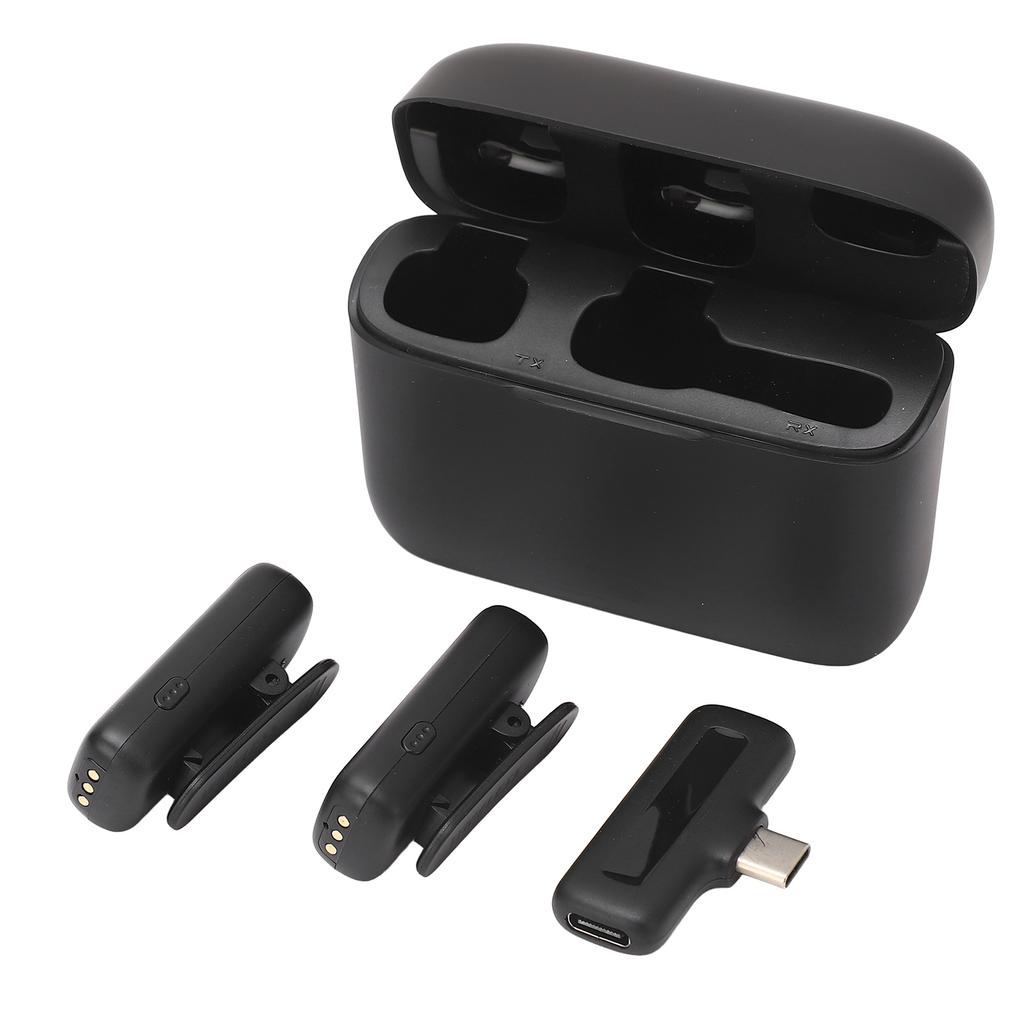 2 in 1 Wireless Microphone Lavalier Type Noise Reduction Microphone with Charging Case for Live Interviews