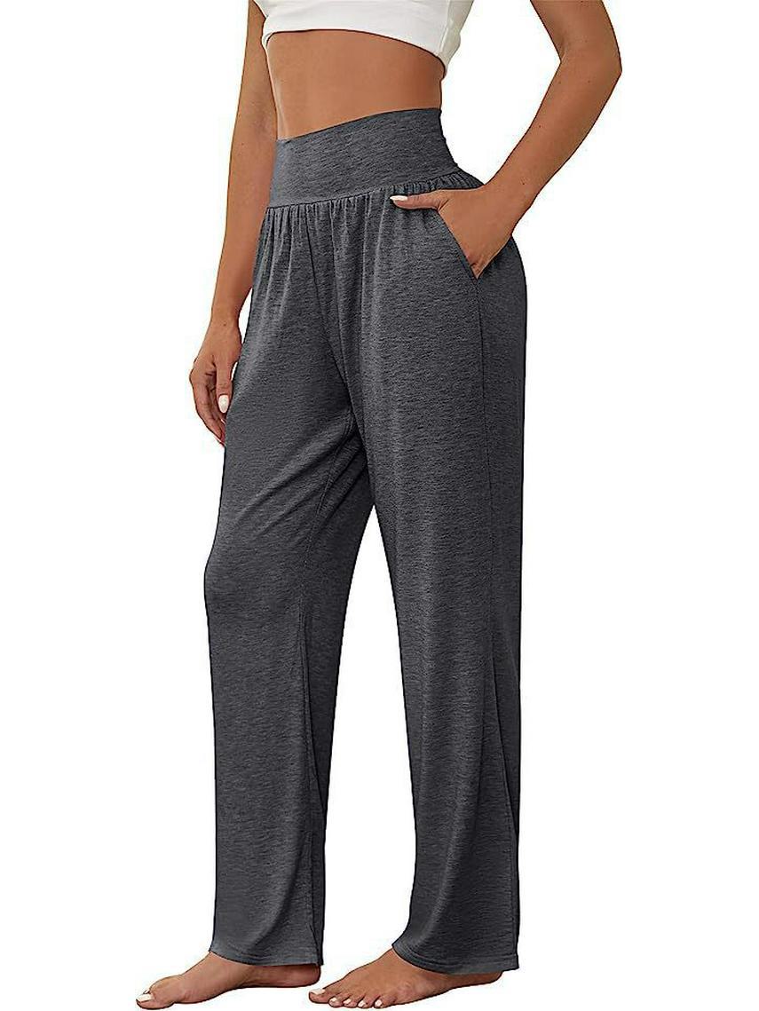 

Женские широкие штаны для йоги 2025 года: Удобные свободные повседневные брюки с высокой талией M темно-серого