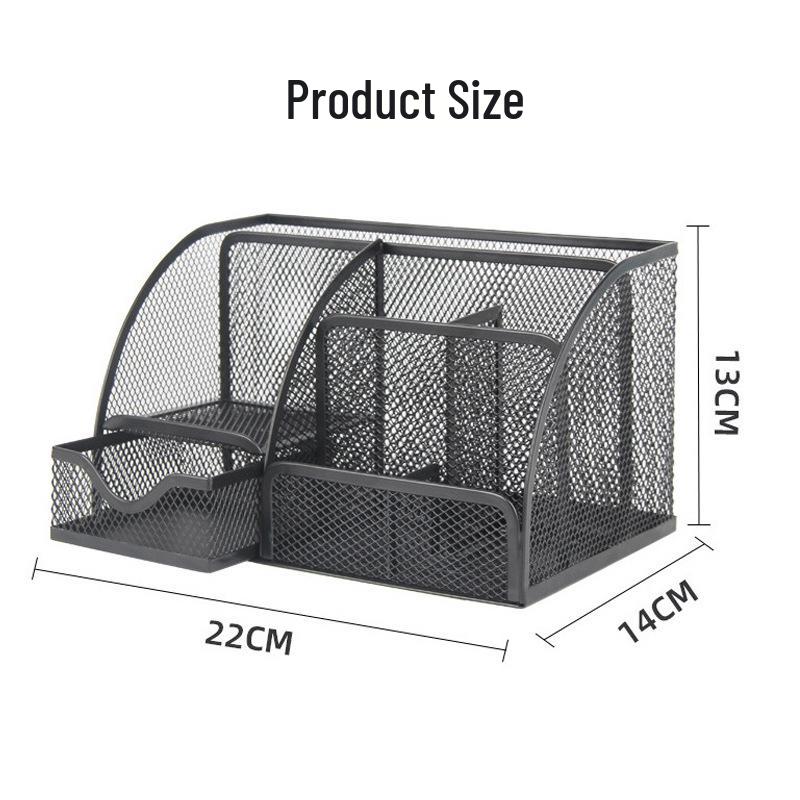 Metal Cutout Seven-Compartment Desktop Organizer: Multifunctional Pen Holder & Desk Storage Rack