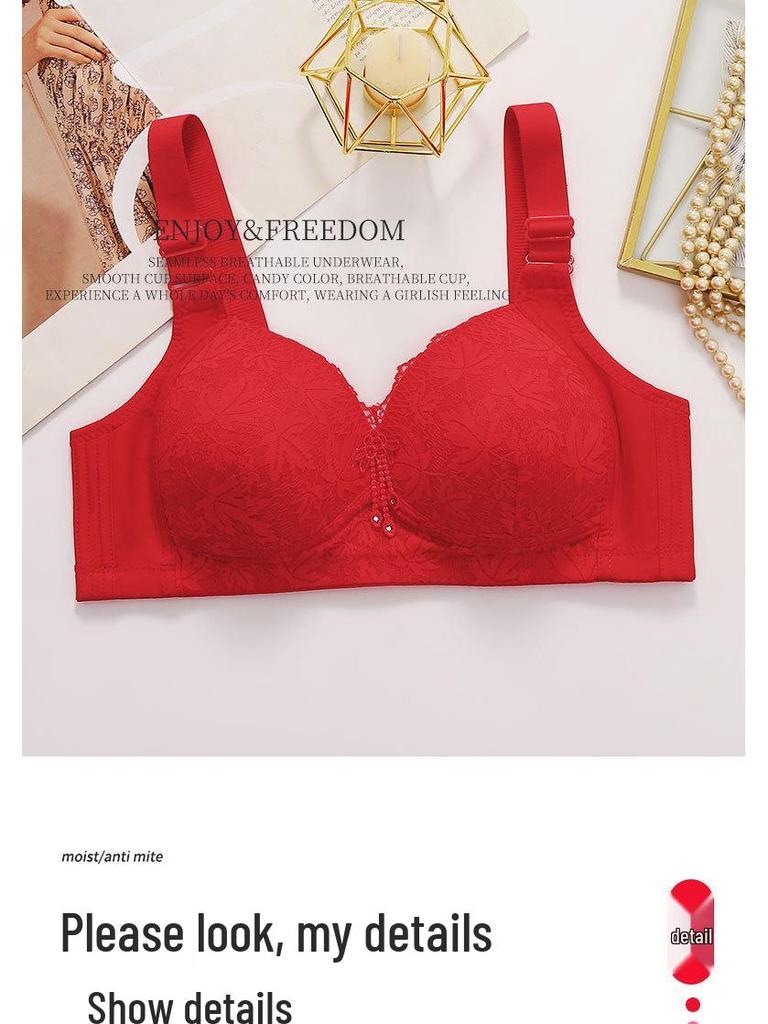 Roter Spitze Plus Size Drahtloser Dünnkorb-BH mit stilvollem Rücken