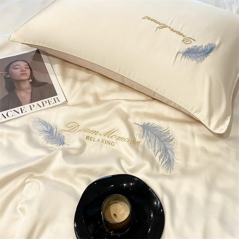 Ausdream Ice Silk Embroidered 4-Piece Summer Quilt Set