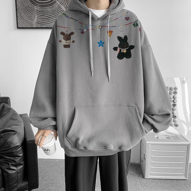 Autumn Winter Vintage Loose Hooded Sweatshirt Men Fashion Print Casual Hoodie Y2K Streetwear Sweatshirts