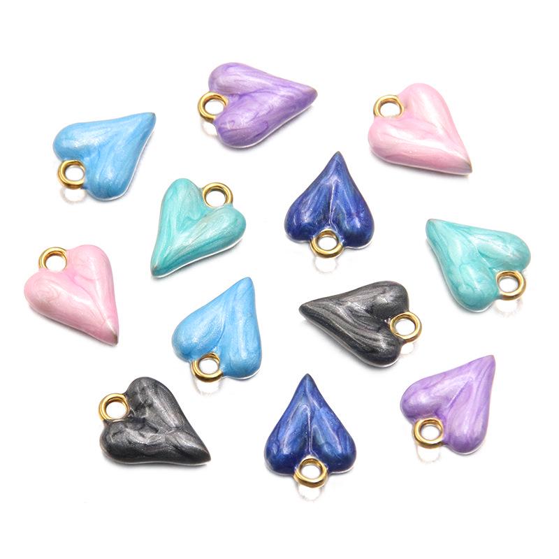 6 Color 12x16mm Stainless Steel Enamel Heart Pendant for DIY Jewelry - Handmade & Colorfast
