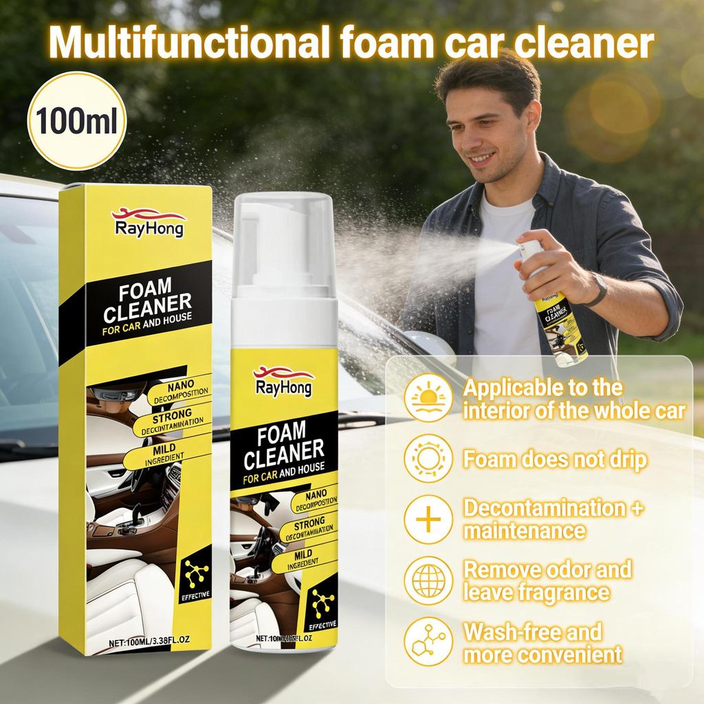 Rayhong Multifunctional Foam Car Cleaner Interior Dashboard Seat Cleaner Stain Remover Car Care Maintenance 100ml
