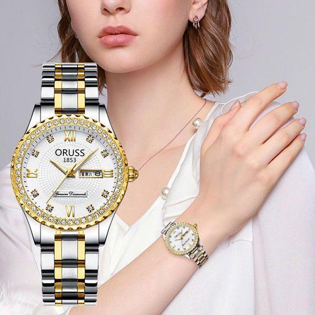 Watch Women'S Fashion Versatile Calendar Luminous Diamond-Encrusted Fine Steel Belt Women'S Watch Student Watch