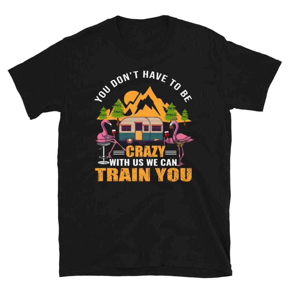 Crazy Camper Flamingo Vintage Design Camping Novelty T-Shirt L