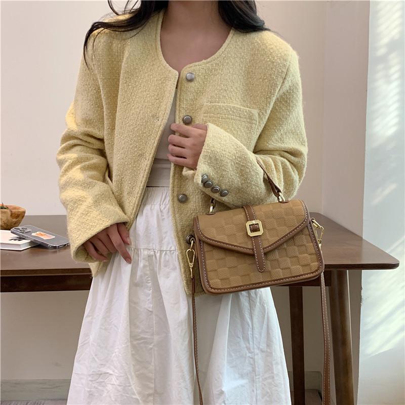 Senior sense of retro small bag female  new popular pop tide plaid crossbody bag fashion trend small square bag