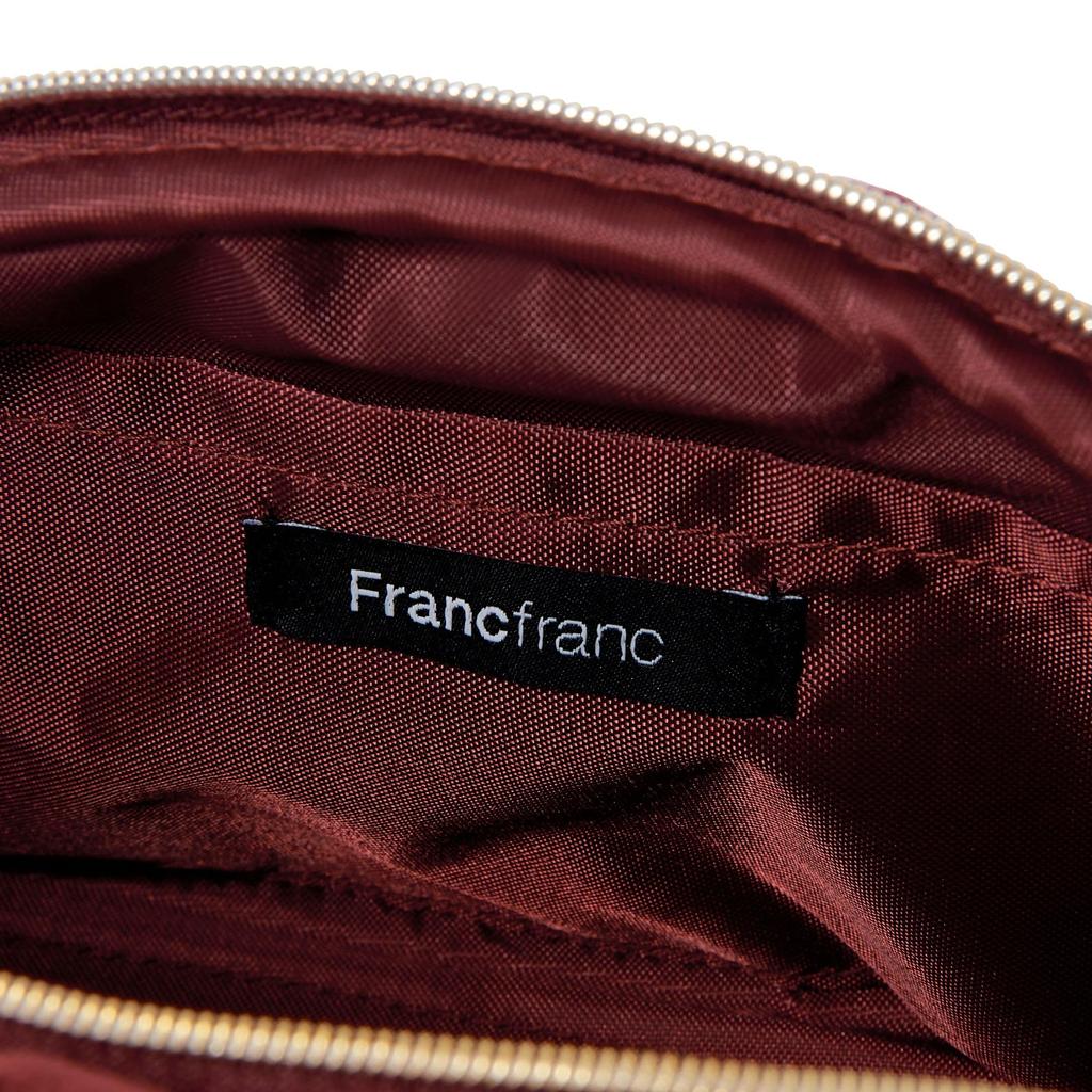 Francfranc Velvet Pleated with Compact Cosmetic Storage Pouch, Small, Wine, Pocket,