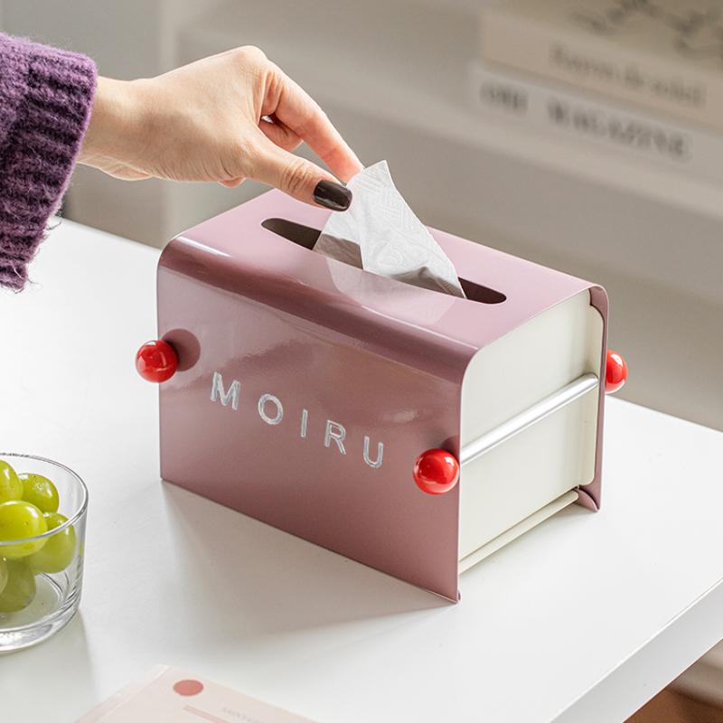 Iron Removable Tissue Box Office Crafts Seat Type Toilet Paper Dispenser Multifunctional Home Bedroom Tissue Storage Case