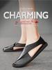 Men's Summer Genuine Leather Sandals - Breathable, Comfortable, Slip-on, Lazy Driving Shoes, Plus Size