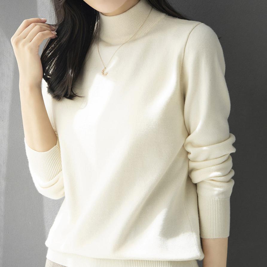 Sweter w kolorze wina damski jednolity kolor długi rękaw ciepły dzianinowy luźny półgolf pulower na jesień i zimę