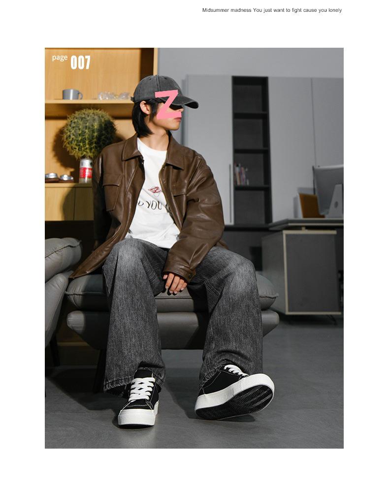 Men's 2025 Spring Black Canvas Thick-Soled Sneakers - Casual & Versatile for Students and Couples