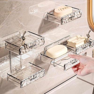 Glacier Wall-Mounted Double-Layer Draining Soap Dish - Punch-Free High-End Holder for Laundry and Bathroom