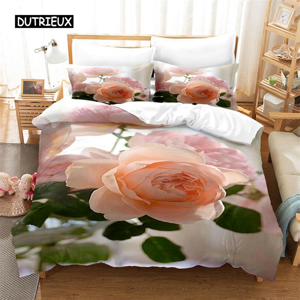 

Комплект постельного белья с цветами и растениями, розовая роза, комплект пододеяльников, постельное белье с 3D-печатью, комплект постельного белья размера «queen size», модный дизайн US Full(200x230cm)