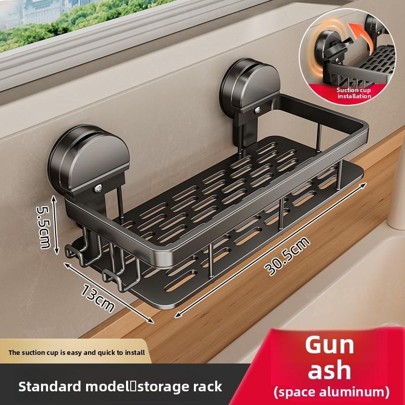 Kitchen Aluminum Suction Cup Sink Organizer With Drip Tray For Wall Mounting