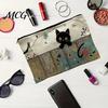 Leak-proof Storage Pouch Cat Printed Bag, with Smooth Zipper, Thickened Polyester Black Zipper Bag Makeup Multipurpose Pencil Case Travel Toiletry