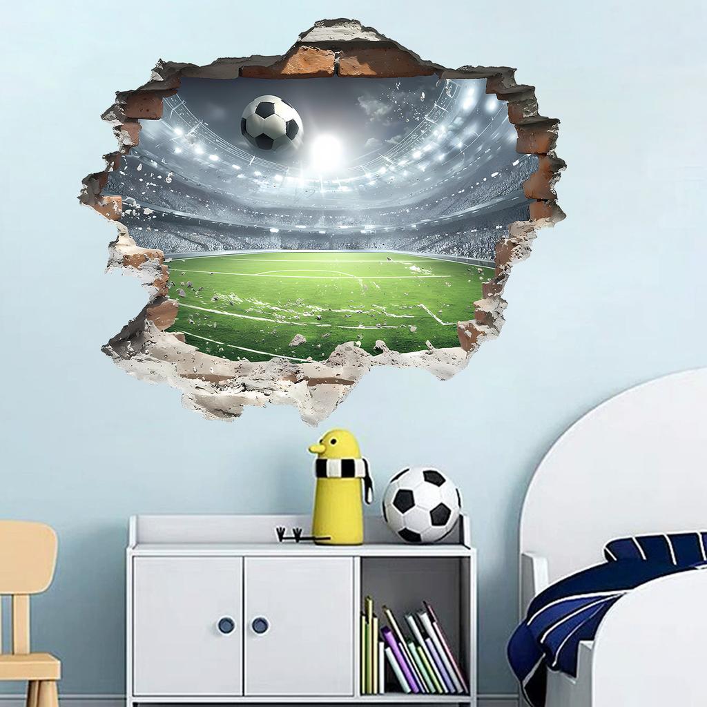 Self Adhesive Wall Sticker 3D Soccer Field Creative Design for Kids Room Bedroom Background Decor