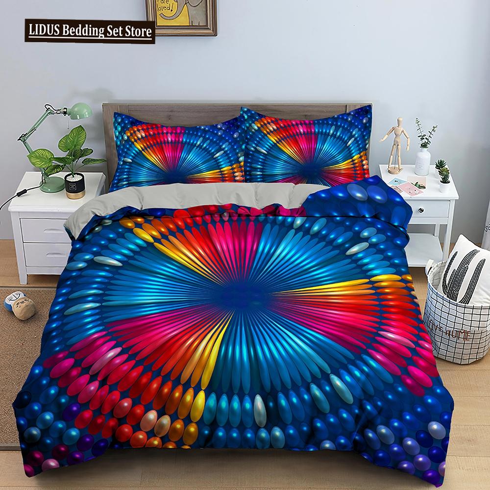 Psychedelic Duvet Cover Set For Kid Adult Boy Comforter Cover Fractal Art Abstract Artwork Polyester Bedding Set King Queen Size