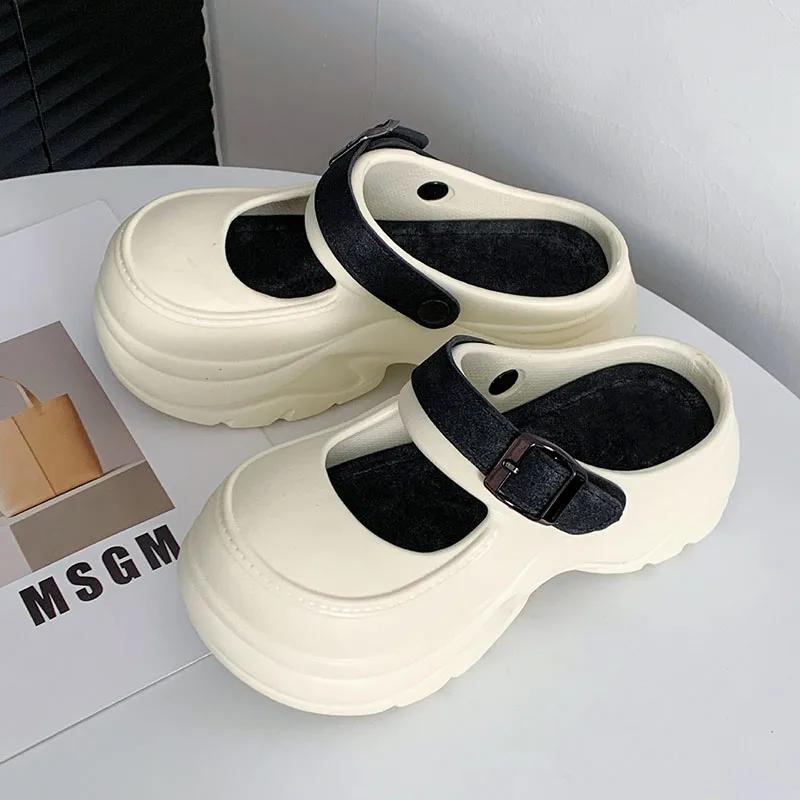 Fashion Solid Color Thick Platform Sandals Women Closed Toe Chunky Bottom Sandalias Mujer 2025 Beach Non-Slip Eva Soft Wedge Sandals