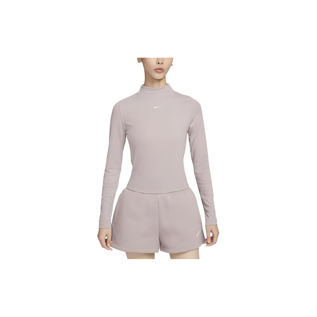 Nike T Shirts Women's Blended Gray Brown Turtleneck Moderate Straight Fit DV7881-272