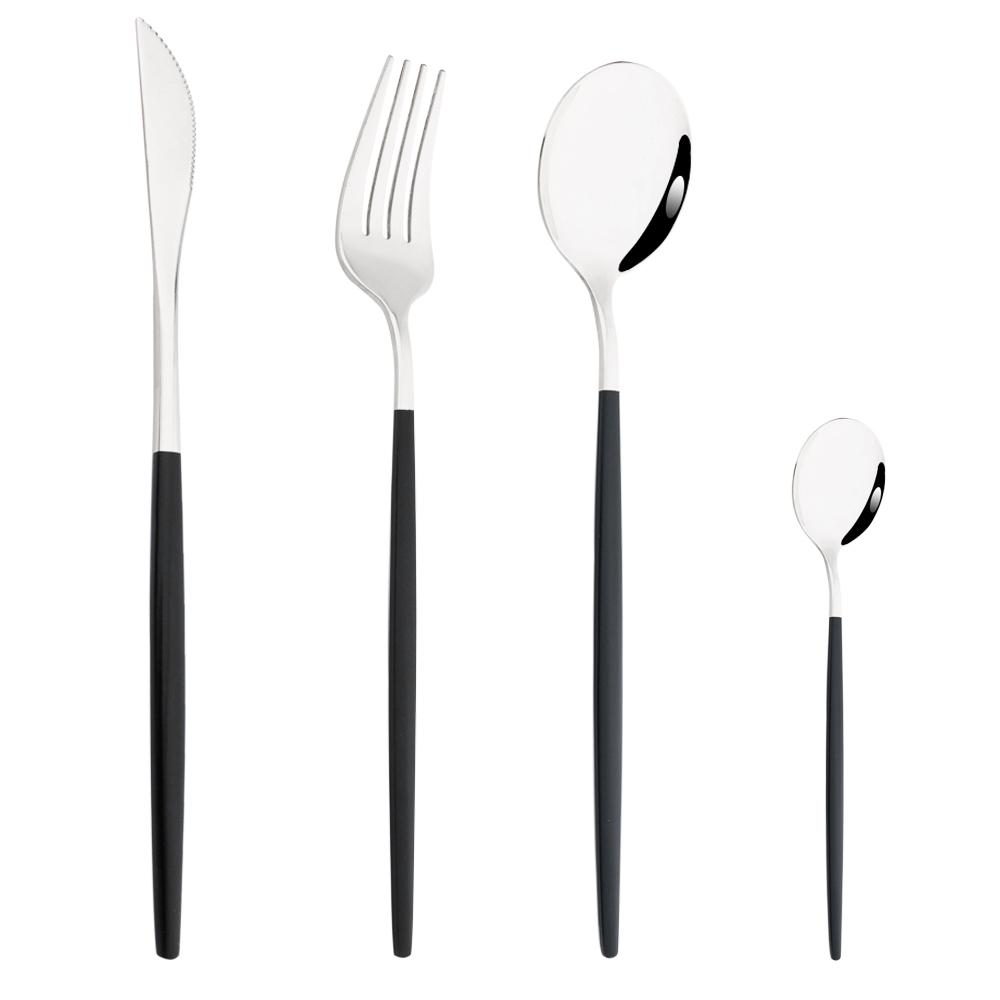 Drmfiy Pink Silver Stainless Steel Dinnerware Set Fork Knife Soup Ice Spoon Cutlery Set Western Flatware Kitchen Silverware Set