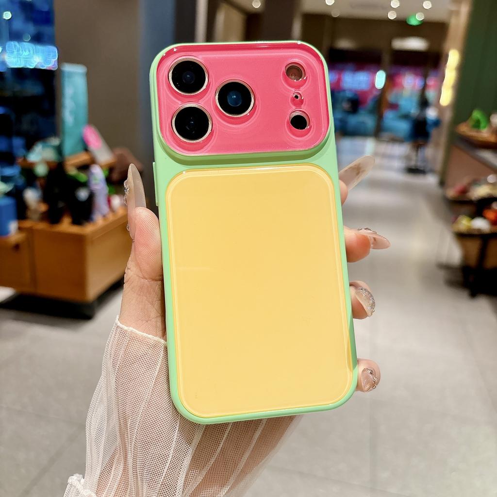 Fashion Color Collision Acrylic Case for iPhone 14 15 16 17 Pro Max Bumper Big Window Camera Protection Cover