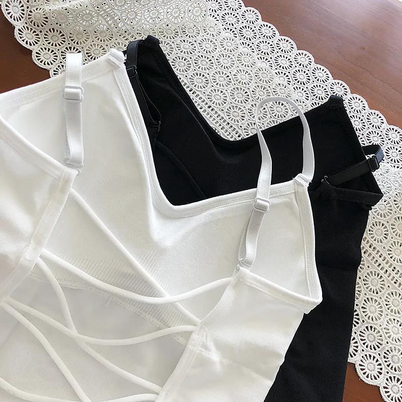 Sexy Damen BHs Rückenfrei Bandage Cross Tank Tops Streetwear Einfarbig Schwarz Weiß Innenunterwäsche Für Mädchen Y2K Tops Mode Damen Dessous Crop Tops