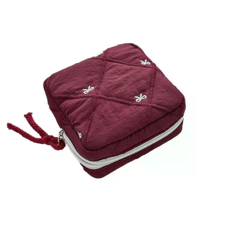 Makeup Bag For Women Embroidered Bowknot Travel Cosmetic Bags Large Capacity Handheld Makeup Toiletry Storage Bag