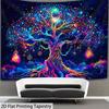 2D UV Reactive Tree of Life Tapestry Blacklight Glowing Psychedelic Wall Decor