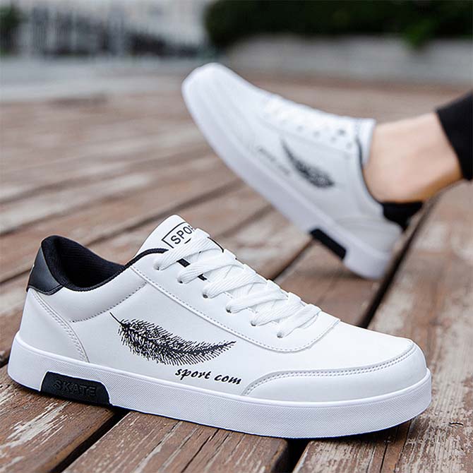 Spring and Autumn Solid Color Round Head Leaf Print Student Casual Shoes Men's Breathable Commuting Comfortable Flat Shoes