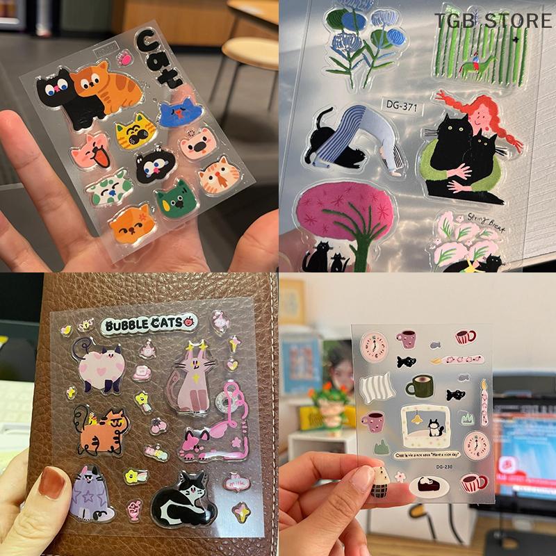 1 Sheet INS Cute Black Cat 3D Epoxy Resin Cartoon Jelly Sticker Transparent Decals For DIY Decoration