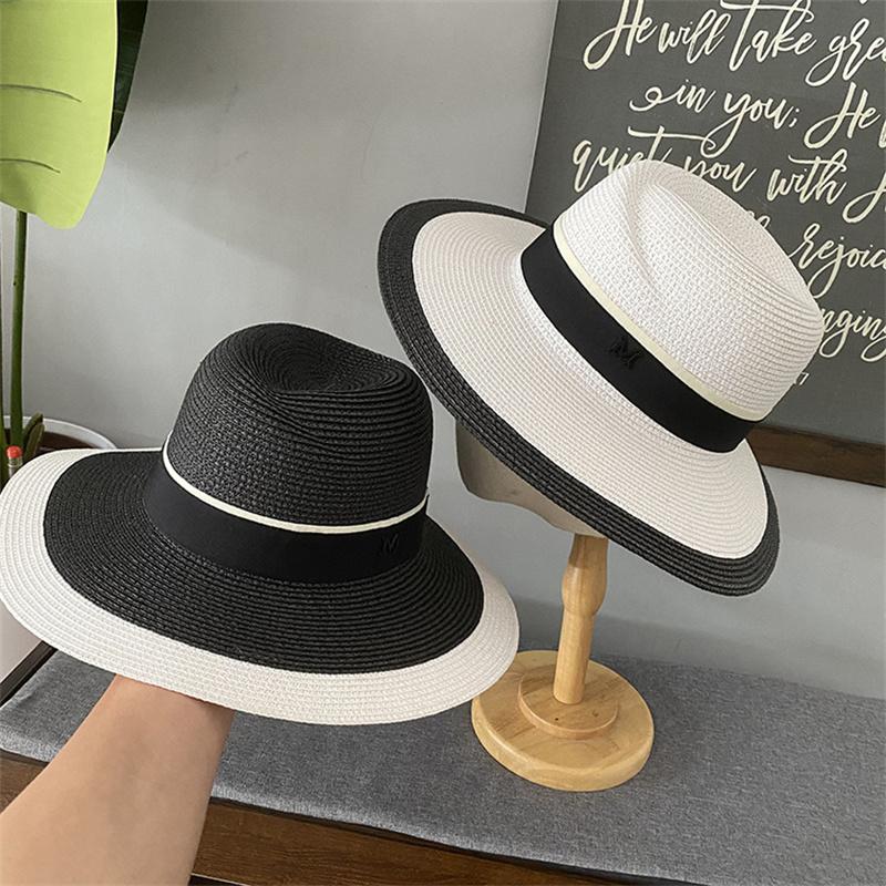 Women's summer flat-top sun hat Fashion hollow vintage straw hat Hand-woven summer travel sun hat