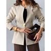 Women's Elegant Collarless Blazer Solid Color Single Button Office Casual Jacket