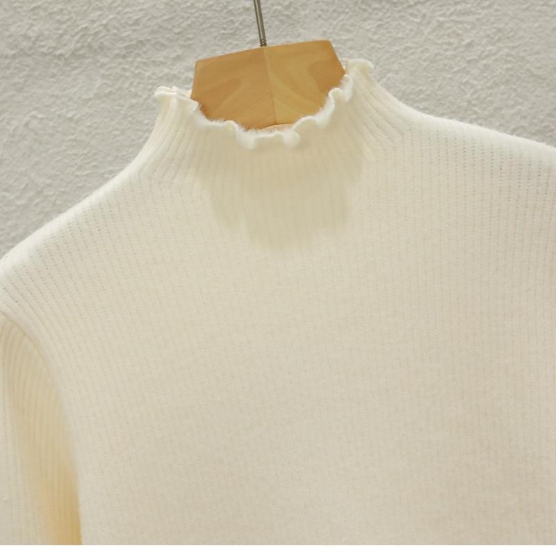Half High Collar Warm Fleece Pullover Sweaters for Women Autumn and Winter Thick Knitted Sweater Solid Base Long Sleeve Casual Ladies Knitwears 24951