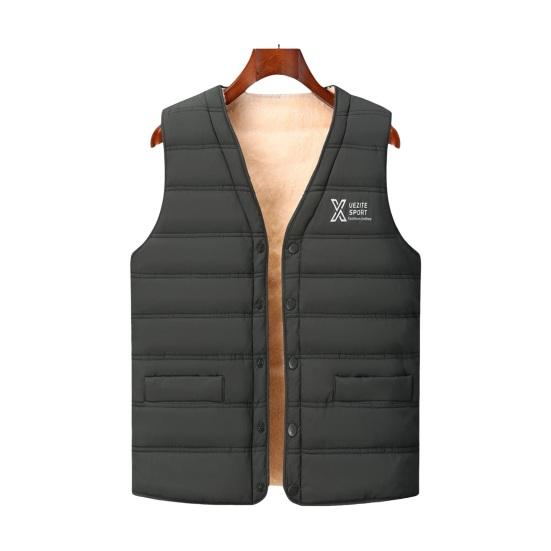 Men Thermal Waistcoat V-neck Sleeveless Velvet Lining Cotton Vest with Pockets L