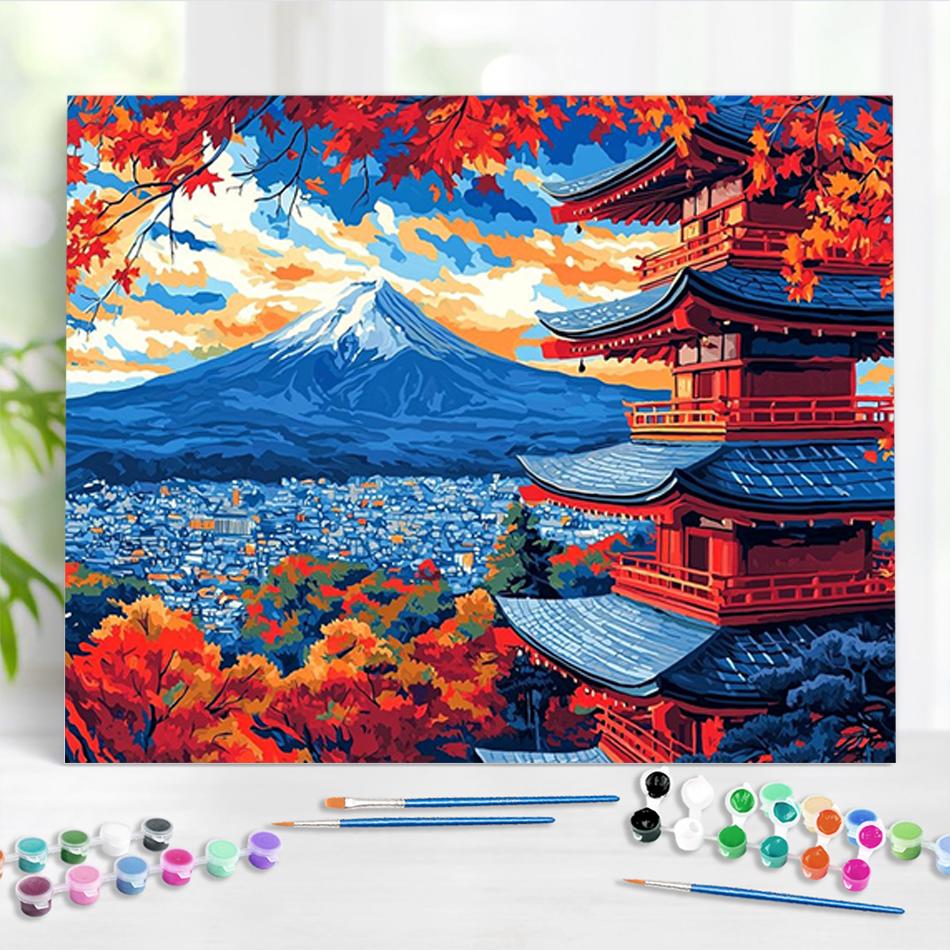 

RUOPOTY Painting on Numbers Pavilion Scenery Acrylic Paint Paintings For Beginner on Canvas Oil Picture On Canvas Decor For Home 40x50cm NO Frame