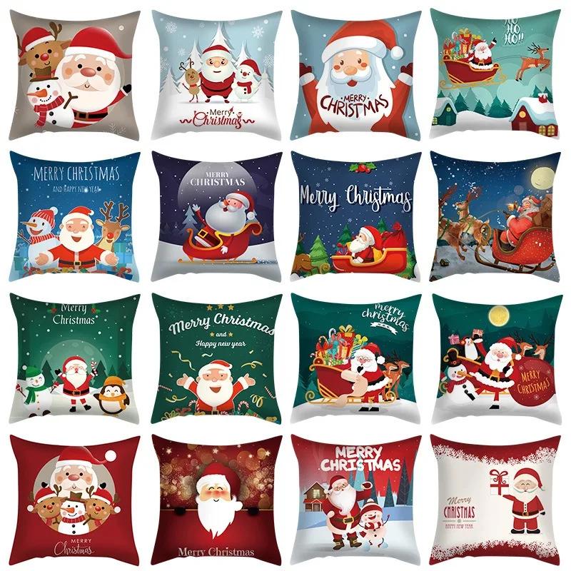 Christmas Set Luxury Home Decor Santa Claus Pattern Fashion Pillow Office Seat Cushion Cover