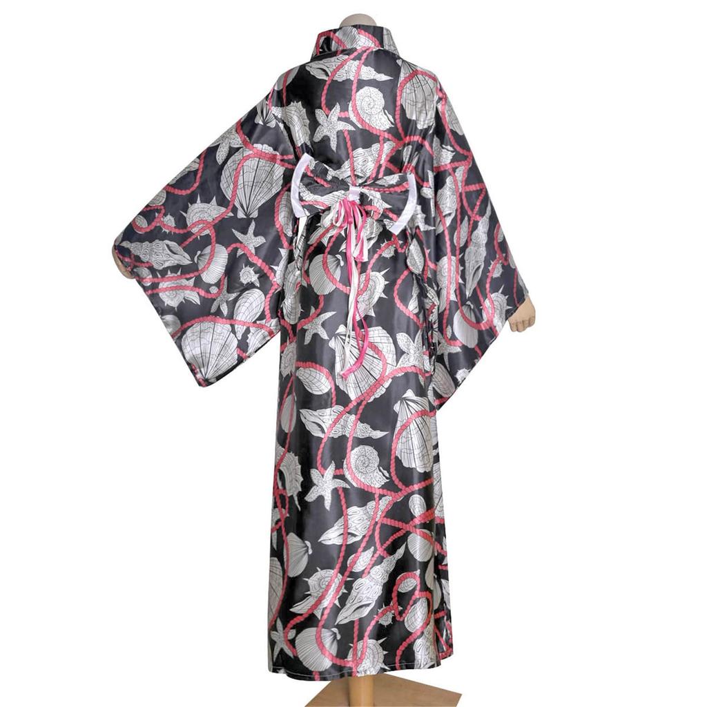 LanBuff Yukata Kimono Long Satin Fabric Pajamas Yukata Japanese Yukata Long Nightgown Women's Robe, Open-Front Loungewear, V-Neck Bathrobe, Pattern,