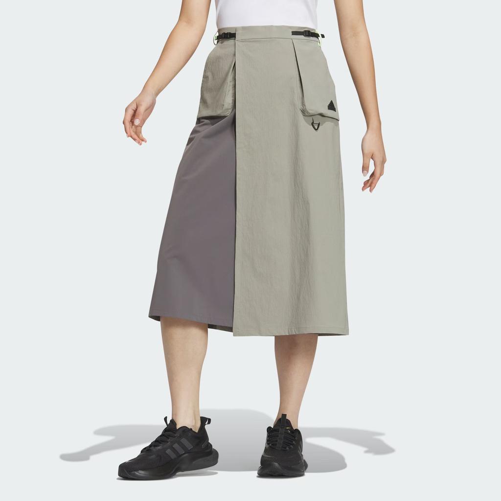Adidas City Escape Cargo Skirt Color Block Logo Split Sports Midi Skirt Women Skirts Pebble-Grey JE8585