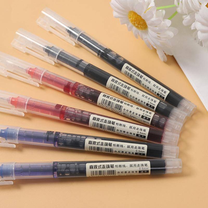 10Pcs/Pack Portable Rollerball Pen 3 Colors Optional Anti-Slip Pen Grip 0.5mm Needle Nib Office School Writing Supplies