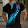Colored Line Men's 3D Printed Polo Shirt, Short-sleeved Polo Shirt, Men's Fashionable Clothing, Loose Oversized Golf Sport