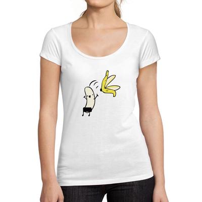 T-Shirt Femme col Rond Decollete Banane Pelee Drole