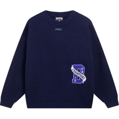 Li Ning Buchstaben Rundhals Bequemer Atmungsaktiver Lockerer Langarm Strickpullover Herren Tops Tiefmarineblau AMBS157-2