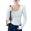Women's Slim Fit U-Neck Ruched Long Sleeve Top - Autumn/Winter Style