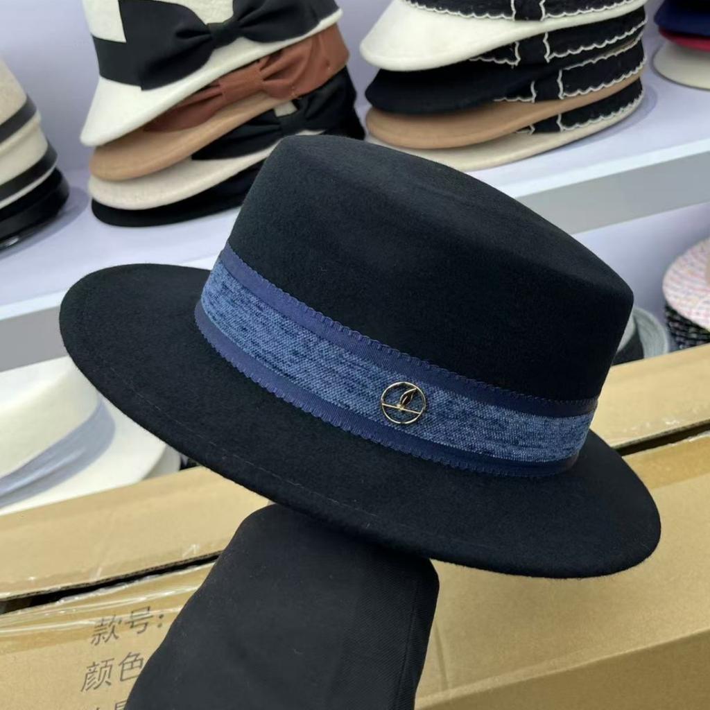 Hepburn Style Fashion Versatile Flat Hat Autumn and Winter Australian Wool Hat Women's Outdoor Leisure Tide Street Shot Top Hat