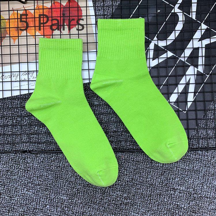 5 Pairs of Tide Solid Colour College Style Sports Mid-calf Cotton Socks Men and Women Couples Short Socks