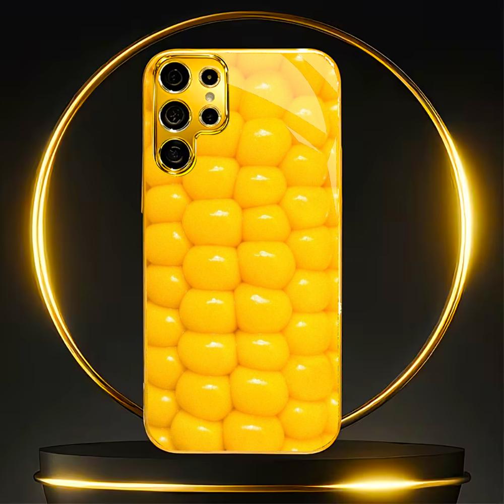 

Golden corn Atmosphere Simplicity High-end Electroplating Glass PhoneCase for Samsung Galaxy S26 S25 S24 S23 S22 FE,Ultra,Plus GalaxyS25