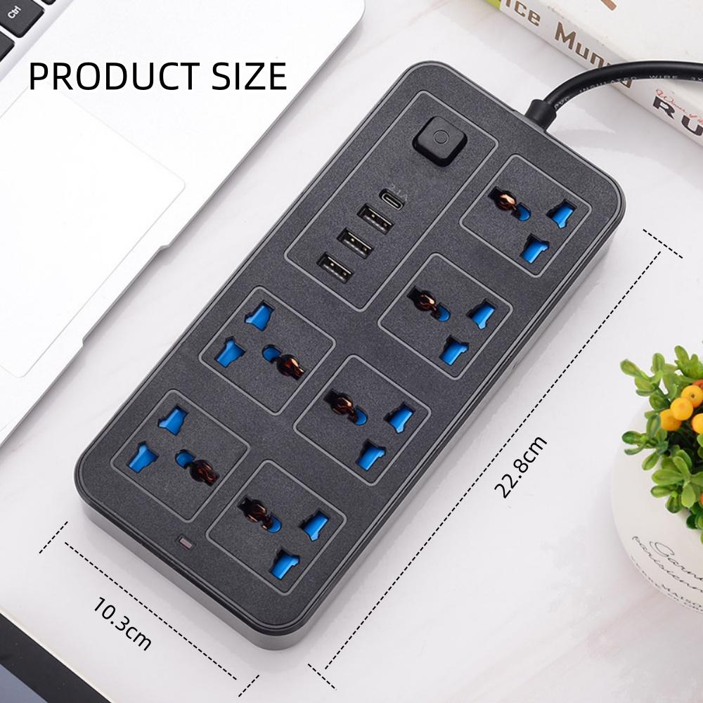Power Multi Tap Universal Plug EU US UK Outlet Power Strip with 2m Extension Cord AC Type C USB Port Charge Electrical Socket